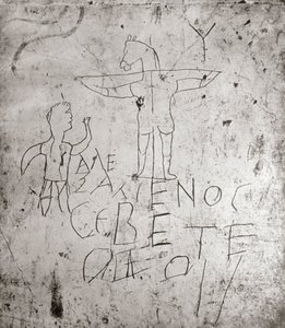 Hädad graffito av en korsfästelse (sten)