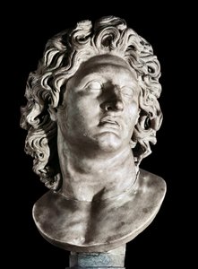 Byst av Alexander den store (356-323 f.Kr.), kung av Makedonien och erövrare av Persien. Romersk kopia av ett grekiskt original, 300-talet f.Kr. (marmor) av Roman