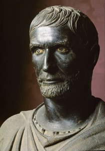 Byst av Brutus (Bruto Capitolino) (Capitolin) - Bronsskulptur. 300 f.Kr., Dim. 79 cm - Rom, Musei Capitolini, Palazzo dei Conservatori, Sala dei Trionfi - Byst av Lucius Junius Brutus, känd som Capitoline Brutus - Bronsskulptur av Roman