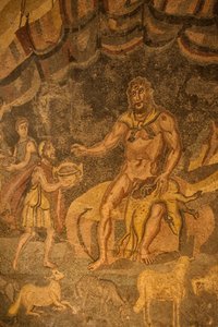 Cyclops golvmosaik, Villa Romana del Casale, Piazza Armerina, Sicilien, Italien (foto) av Roman