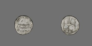 Denarius föreställer en galär, 31 f.Kr. (silver) av Roman