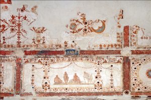 Detalj av utsmyckning i Domus Aurea i Rom, 64-68 e.Kr. (fresk) av Roman