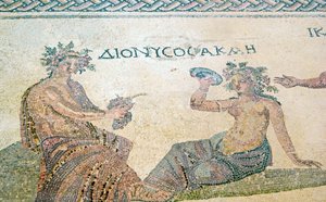 Dionysos som rådgivare till nymfen Akme, Dionysos hus, Paphos, Cypern (mosaik) av Roman