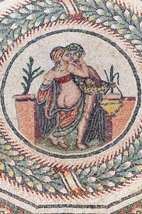 Eros och Psyche. 3:e - 4:e århundradet. Romersk villa i Casale, Sicilien (mosaik) av Roman