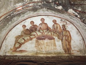Fresk som skildrar bankettscen (fresk) av Roman