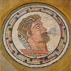 Manshuvud, romersk mosaik från Orfeus
