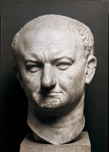 Chef för den romerske kejsaren Vespasiano (Vespasianus eller Vespasiano, 9-79 ap. JC) - Marmorskulptur, höjd 40 cm - Rom, Museo Nazionale Romano - Chef för kejsar Vaspasianus (Titus Flavius Vespasianus) (9-79) - Marmorskulptur ( H. 40 cm) - Rom, Museo Nazi av Roman