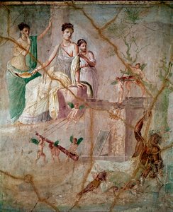 Herakles och Omphale (herkules och Omphale) Romersk fresk av den 3:e pompeianska stilen från Pompeji (fresk från Pompeji) 40-60 e.Kr. Dim 88x103 cm Konserverad på National Archaeological Museum of Neapel Italien av Roman