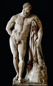 Hercules Farnese Kolossal skulptur av glykonmarmor från termalbaden i Caracalla i Rom från ett grekiskt original av Lysipus av Sicyone, Dim. 3,17 m, 300-talet efter JC - Neapels arkeologiska museum - Farnese Hercules - Marmorskulptur (H.31) av Roman