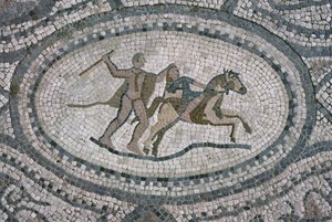 Herkules och amazonernas drottning, från golvet i "Herkules hus" (mosaik) av Roman