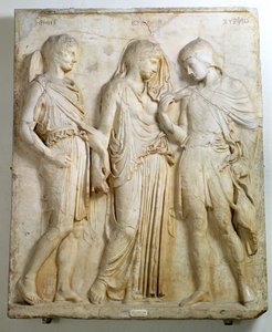 Hermes, Orfeus och Eurydike, relief, romersk kopia av ett grekiskt original från 500-talet f.Kr. (marmor)