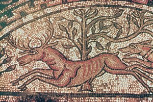 Hinton St. Mary trottoar (detalj) c.350 AD (mosaik) av Roman