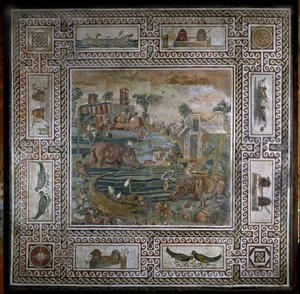 Flodhästjakt på Nilen (mosaik) av Roman