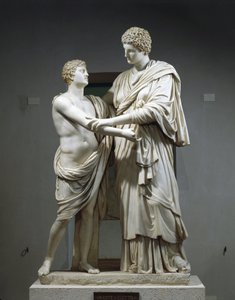 Skulpturgrupp i marmor som porträtterar Orestes och Electra av Roman
