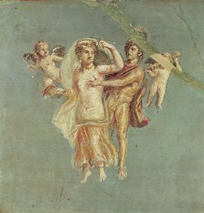 Mars och Venus med keruber på blå bakgrund, från Herculaneum av Roman