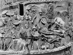 Miraculous Rain, detalj från spalten av Marcus Aurelius, AD 180-196 (marmor) (s/v foto) av Roman