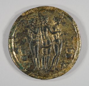 Spegel med representation av de tre gracerna, 2:a århundradet (silver, förgylld brons) av Roman