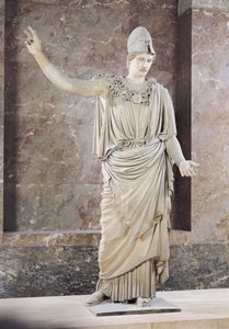Pallas de Velletri, staty av Athena med hjälm, romersk kopia av ett grekiskt original tillskrivet Alkamenes eller Cresilas, c.420-10 f.Kr. (marmor) (se 164612 till 164615 för detaljer)