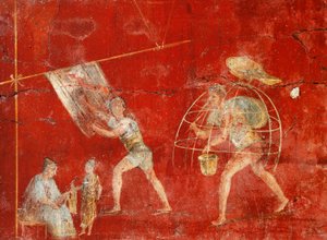Pelarfresk föreställande ulltillverkning, från Pompeji, Fullonica av Veranio Ipseo av Roman