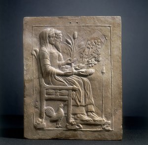 Pinax of Persephone and Pluto in Hades (terrakotta) av Roman