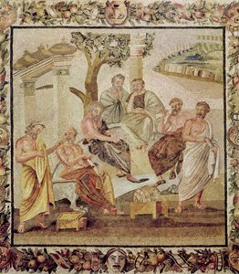 Platon samtalar med sina elever, från T. Siminius hus, Pompeji (mosaik) (se även 156873)