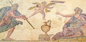 Poseidon och Amymone, House of Dionysos, Paphos, Cypern (mosaik) av Roman