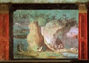 ROMERSK KONST: Scen från Odysséen. Odysseus i palatset i Crce. Freskomålning från..., 50-40 f.Kr. (freska) av Roman