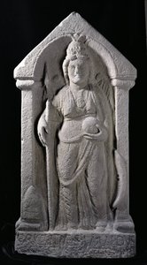 Reliefskulptur som visar Brigantia, en nordbrittisk infödd gudinna, som en romersk gudinna, från Birrens, Middlebie, Dumfriesshire (sten) av Roman