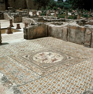 Rester av mosaikerna i den romerska staden av Roman