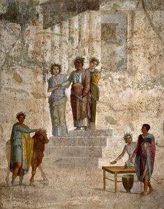Romersk konst: "" Jason vänd mot sin farbror Pelias"" romersk fresk av den 3:e pompeianska stilen från platsen för Pompei. 40-60 e.Kr. Neapel (fresk) av Roman