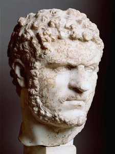 Romersk konst: "" Marmorhuvud av Caracalla (188-217), kejsare från 211 till 217 AD, 211-217 AD, Dim. 28 cm - Rom, Palazzo dei Conservatori, Italien - Chef för Caracalla (188-217) - Marmorskulptur av Roman