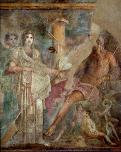 Romersk konst: "" Zeus och Heras äktenskap på berget Ida"" Romersk fresk från platsen för den tragiske poetens hus i Pompei. 1:a århundradet e.Kr. Neapel, Museo Archeologico Nazionale - Romersk konst: Zeus och Heras bröllop på berget Ida. Romersk fresk frå av Roman