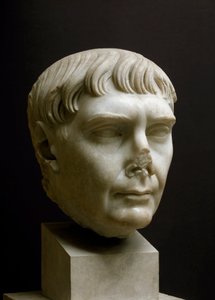 Romersk konst: "" marmorhuvud av kejsar Trajanus (Marcus Ulpius Traianus) (53-117 e.Kr.)"" museum i Ostia, Italien - Porträtt av kejsar Trajanus (Marcus Ulpius Traianus) (53-117 e.Kr.) - Romersk marmorskulptur, Kejsartiden, 2:a århundradet e.Kr. - Arkeolog av Roman