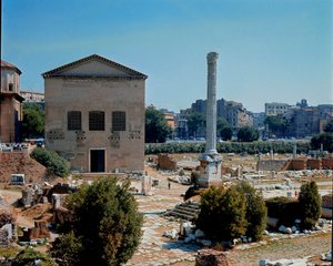 Forum Romanum: utsikt över mötesplatsen Curia (curia) för senaten. 1:a århundradet f.Kr. Rom av Roman