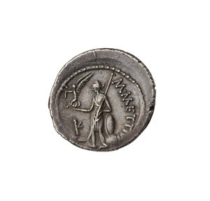Romerskt republikanskt mynt från Rom, 44 f.Kr. (silver)