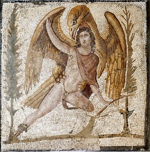 Romersk konst: "" Ganymedes tas bort av en örn""" Mosaik från en villa tillhörande kejsar Septius Severes familj. Slutet av 2:a århundradet efter JC. Rom, Museo Nazionale Romano av Roman