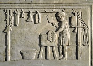 Romersk konst: "" en slaktare i sin butik"" Basrelief, romersk civilisation, 2:a århundradet e.Kr., Rom, Museo della Civilta Romana - Slaktare som arbetar i sin butik - Stenrelief, 2:a århundradet e.Kr. - Rom, Museo della Civilta Romana av Roman