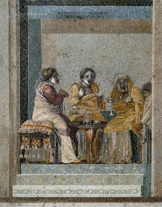 Romersk konst: en häxa och beredningen av en magisk filtre. Mosaik efter originalet av Dioscorides of Samos (eller Dioscourides) (2:a århundradet f.Kr.) i Cicerons hus i Pompei av Roman
