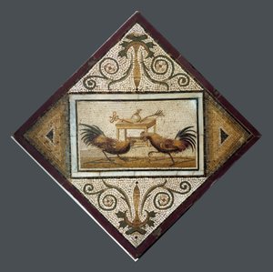 Romersk konst: tuppfäktning. Mosaik från Pompeji. 4:e stilen. Nationella arkeologiska museet, Neapel av Roman