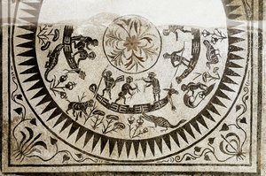 Romersk konst: jakt och fiske pygmees. Mosaik från 300-talet. National Roman Museum (eller av Baths) Rom av Roman