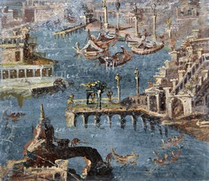 Romersk konst: landskap som visar en hamn som brukar identifieras som Pozzuoli (fresco) av Roman