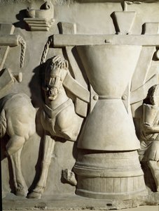 Romersk konst: lågrelief som föreställer ett kvarnhjul. 1:a århundradet e.Kr. Rom Museo della Civilta Romana av Roman