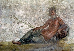 Romersk konst: representation av guden River. Detalj av en fresk från huset av Vestales i Pompei. 1:a århundradet e.Kr. Paris, Louvren av Roman