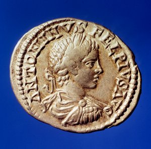 Romersk konst: silverförnekare med bilden av den romerske kejsaren Elagabal (Heliogabale eller Marcus Aurelius Antoninus) (204-222 e.Kr.) Paris, B.N. av Roman