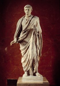 Romersk konst: staty av kejsar Augustus (CESARE AUGUSTO) (63 f.Kr.-14 e.Kr.) 1:a århundradet. Från Velletri. Paris, Louvren av Roman