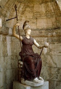 Romersk konst: "" gudinnan Rom lyfter universum i sin hand"" Staty av 1:a århundradet e.Kr. Rom, Campidoglio av Roman