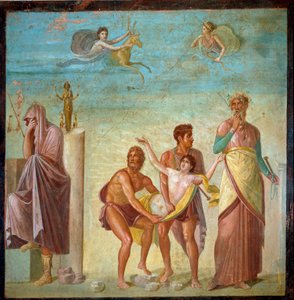 Romersk konst: "" Iphigenies offer""" Fresk från Pompei, hem för den tragiske poeten. 1:a århundradet e.Kr. Neapel Museo Archeologico Nazionale - Romersk konst: offret av Iphigenia. Fresk från den tragiska poetens hus, Pompeji. 1:a århundradet e.Kr. Nation av Roman