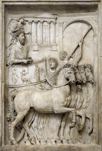 Romerske kejsaren Marcus Aurelius på sin triumfvagn, 200-talet (marmorrelief) av Roman