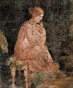 Sittande kvinna, detalj av fresk från Pompeji av Roman