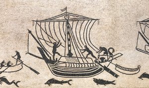 Fartyg som närmar sig en hamn, detalj av en mosaik, 2:a århundradet e.Kr av Roman